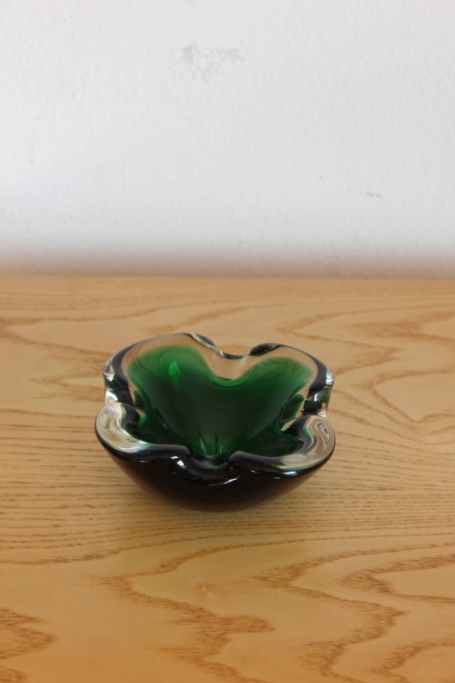 Green sommerso blown glass ashtray from Murano