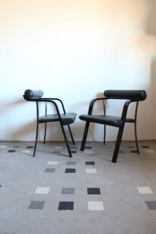 Set poltroncine in cuoio e legno design italiano anni '80 2