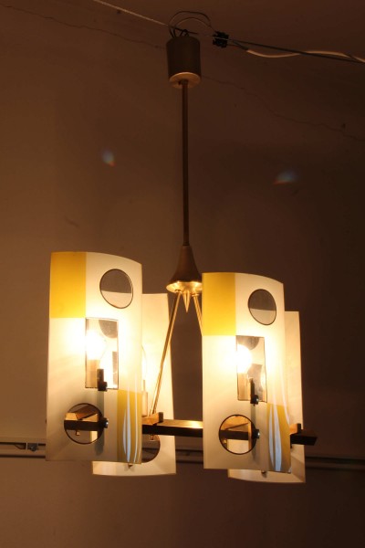 Lampadario anni '50  in ottone con vetri serigrafati