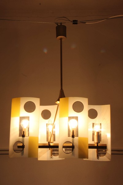 Lampadario anni '50  in ottone con vetri serigrafati