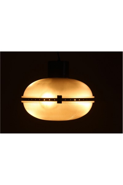 Lampadario a sospensione space age ottone nichelato e vetro
