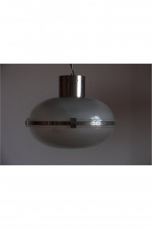 Lampadario a sospensione space age ottone nichelato e vetro 2