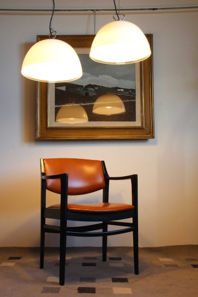 Italian armchair from the 70s in black painted wood and cognac red Sky