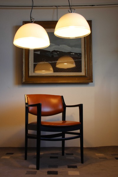 Italian armchair from the 70s in black painted wood and cognac red Sky