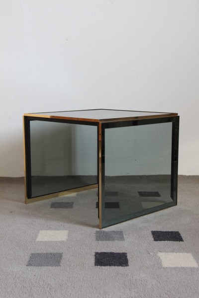 Small service table in metal and crystal with mirrored edges.