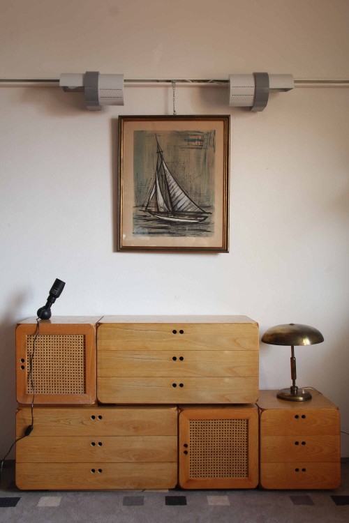 Set of 5 modular wooden cubes design...