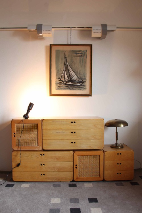 Set of 5 modular wooden cubes design...