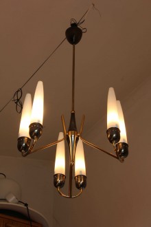 Suspension chandelier in brass and opal glass from the...