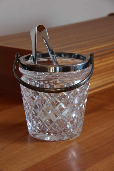 Ice bucket in cut crystal and metal 70s, made in Italy.