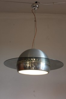 Space Age Era aluminum and glass chandelier, in good... 2