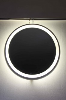 Large 1970s backlit lacquered wooden mirror 2