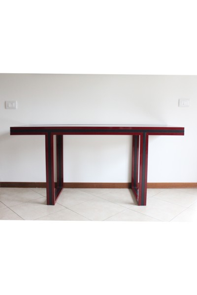 Console in the style of Romeo Rega in lacquered brass and crystal