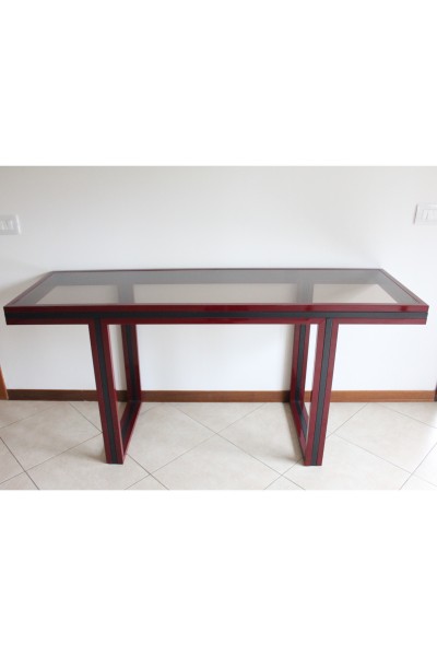 Console in the style of Romeo Rega in lacquered brass and crystal