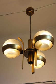 Lampadario in ottone e vetro pulegoso, design... 2