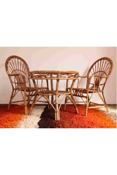 Set due poltroncine in bambù con tavolino di servizio, produzione italiana.