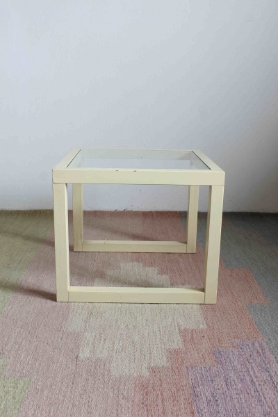 Tavolino a cubo in legno e vetro anni '90