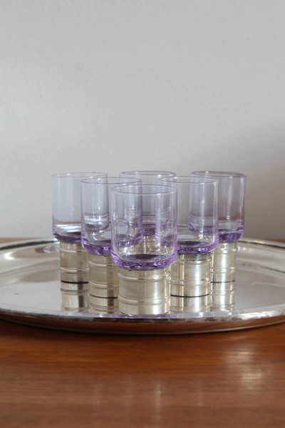 Set di 6 bicchieri in vetro soffiato e argento