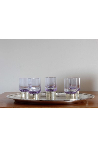 Set of 6 blown glass and silver glasses