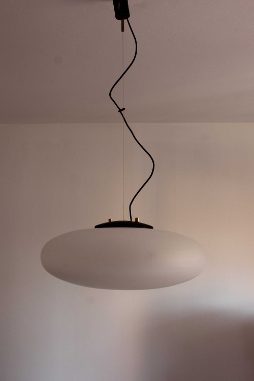 Pendant lamp in satin opaline glass,...