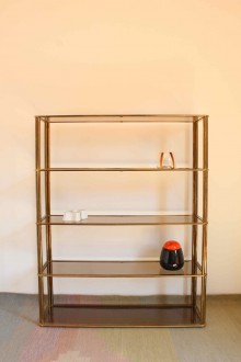 Etagere bookcase in brass and smoked glass, Broggi...