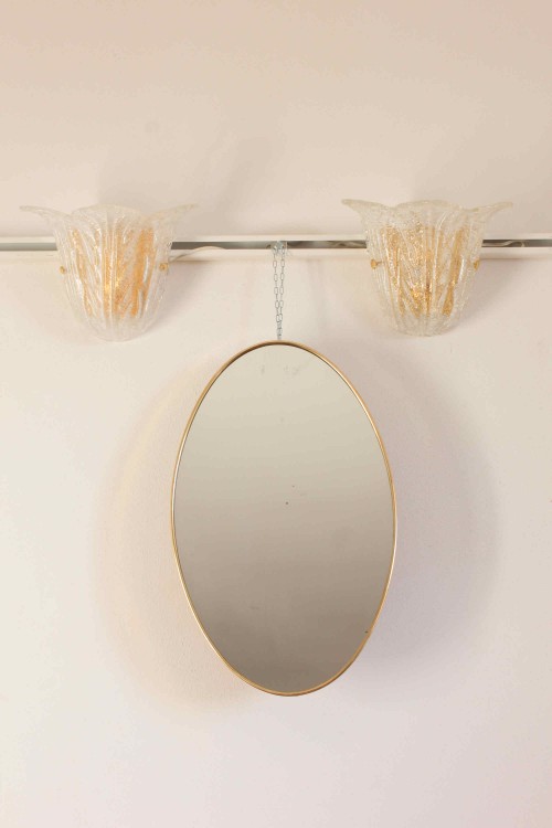 1950s oval brass mirror, Italian...