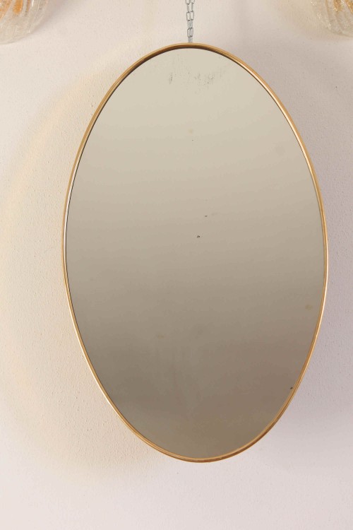 1950s oval brass mirror, Italian...