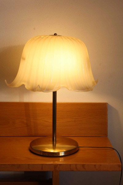 Glass and brass table lamp made by PAF Milano in the 1980s.