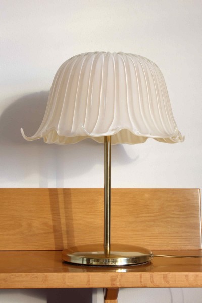 Glass and brass table lamp made by PAF Milano in the 1980s.