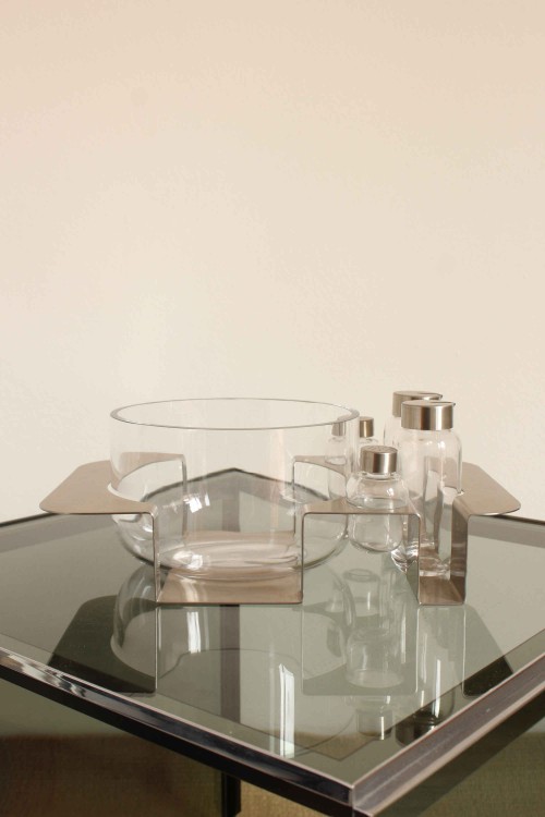 Glass and stainless steel salad bowl...