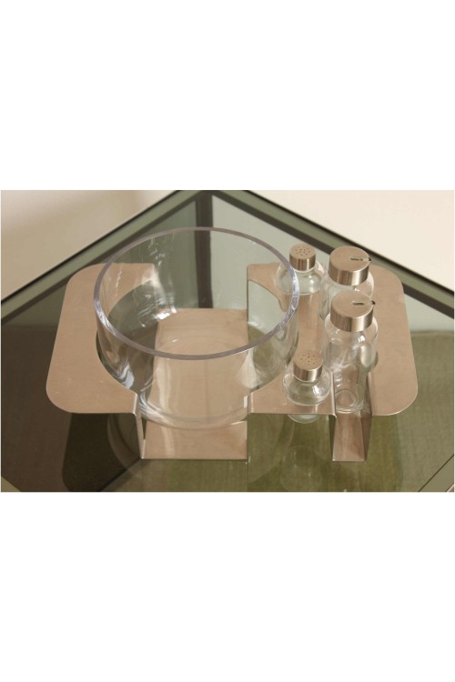 Glass and stainless steel salad bowl...