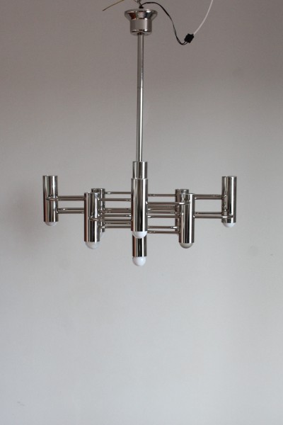 Lampadario a sospensione cromato nello stile di Gaetano Sciolari, anni '70