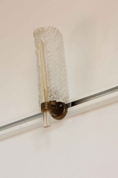 Pair of Murano glass wall lamps with a grit effect, produced by Barovier & Toso.