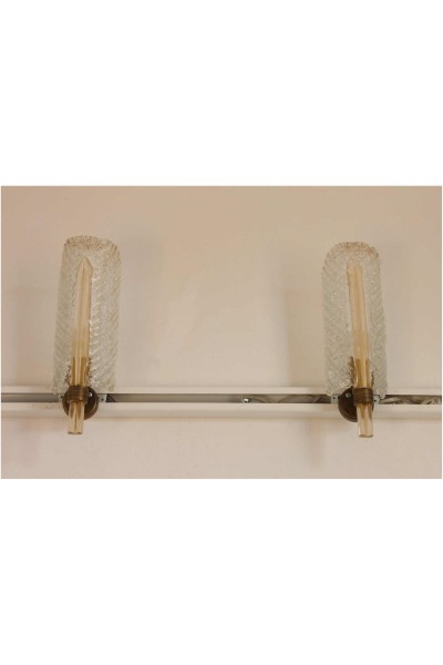 Pair of Murano glass wall lamps with a grit effect, produced by Barovier & Toso.