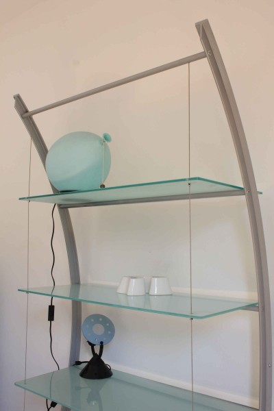 Marciana metal and tempered glass bookcase, designed by Cazzaro Zecchin and produced by Glas Italia