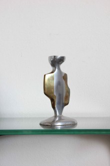 Brutalist brass and aluminum candelabra designed by David...