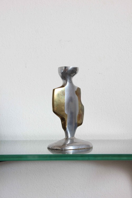 Candelabro brutalista in ottone e...