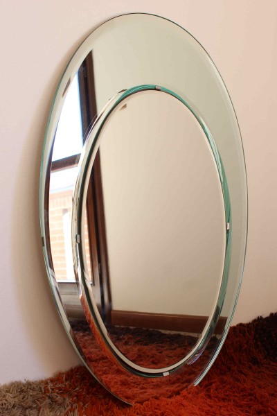 Specchio ovale in vetro molato produzione Cristal Art Anni '60