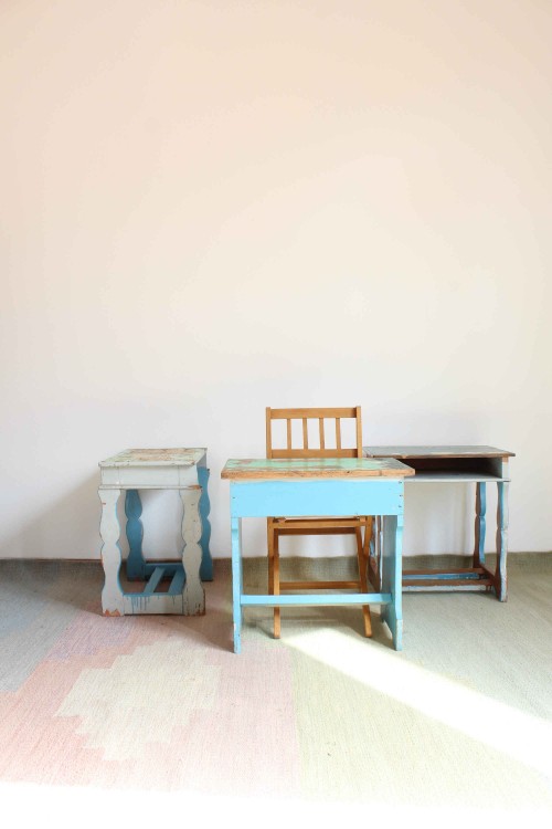 Set of 3 1970s wooden kindergarten desks