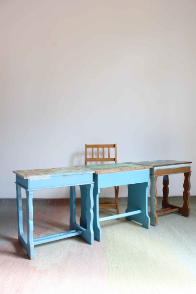 Set di 3 banchi d'asilo in legno anni '70