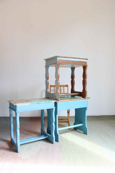 Set of 3 1970s wooden kindergarten desks