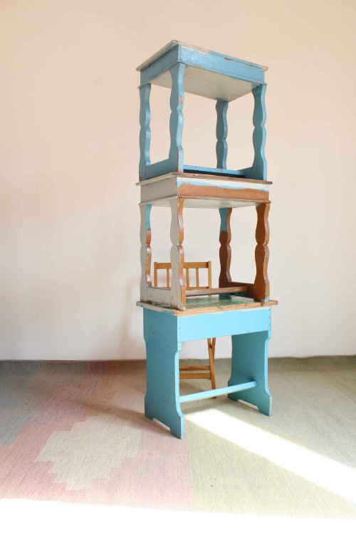 Set di 3 banchi d'asilo in legno anni...