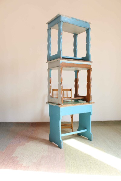Set di 3 banchi d'asilo in legno anni '70