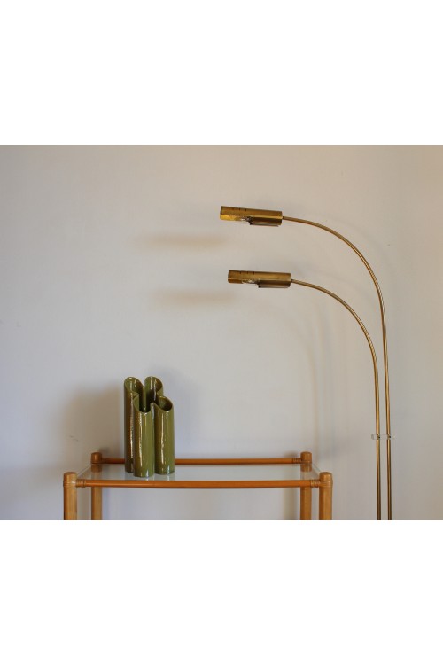 Brass and travertine floor lamp in...