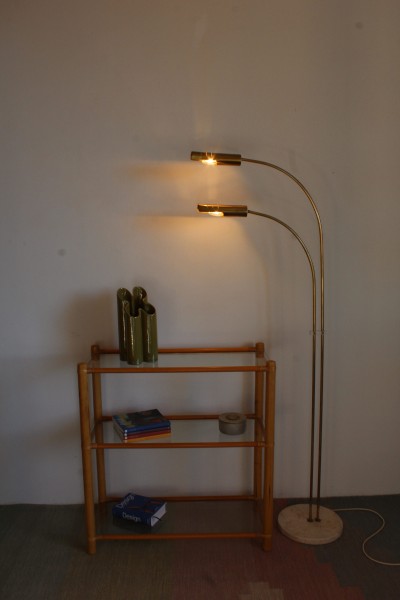 Brass and travertine floor lamp in Reggiani style