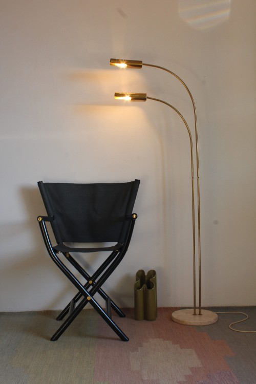 Brass and travertine floor lamp in...