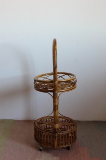 60s round bamboo bar trolley with bottle holder. 2