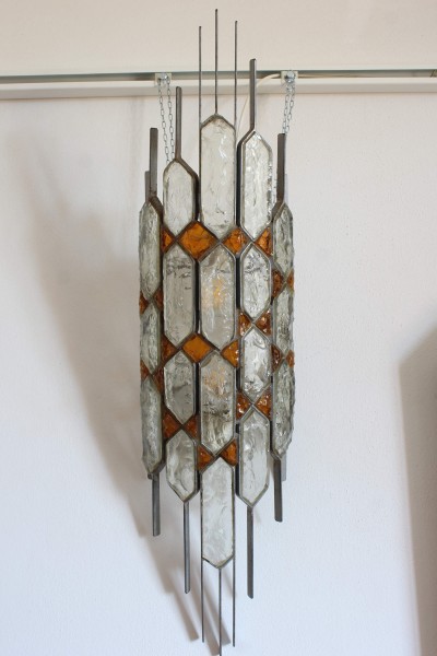 Applique brutalist in vetro scalpellato e metallo, design Poli Cavallini