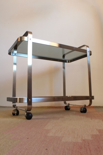 Carrello portavivande in metallo satinato e cristallo