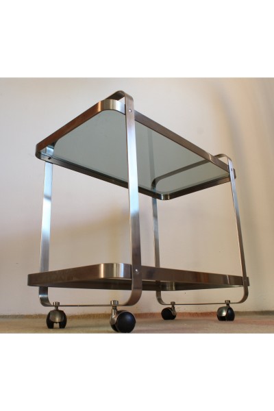 Carrello portavivande in metallo satinato e cristallo